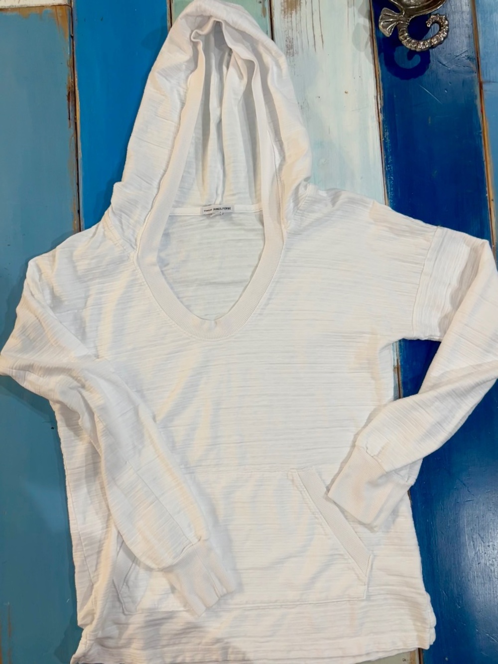 James Perse Standard White Slub Cotton Hoodie Size 3 Made in USA